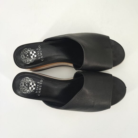Vince Camuto Women's Pendrea Wedge Black Leather Sandal Size 8.5M - Picture 4 of 9